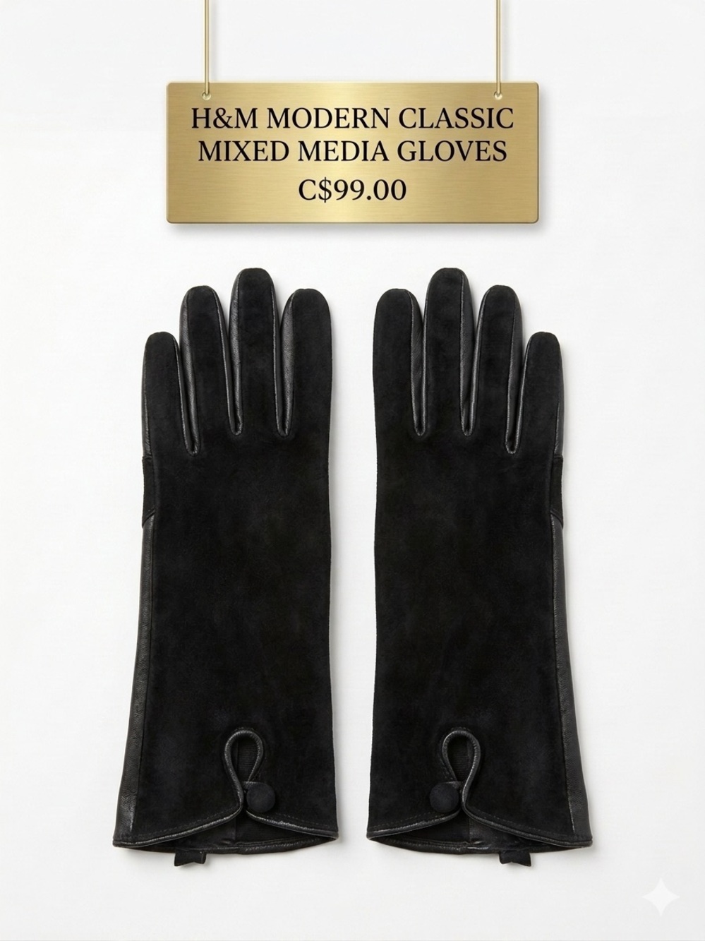 H&M EUC Black Suede & Shiny Leather Mixed Media Panel Long Gloves Size S